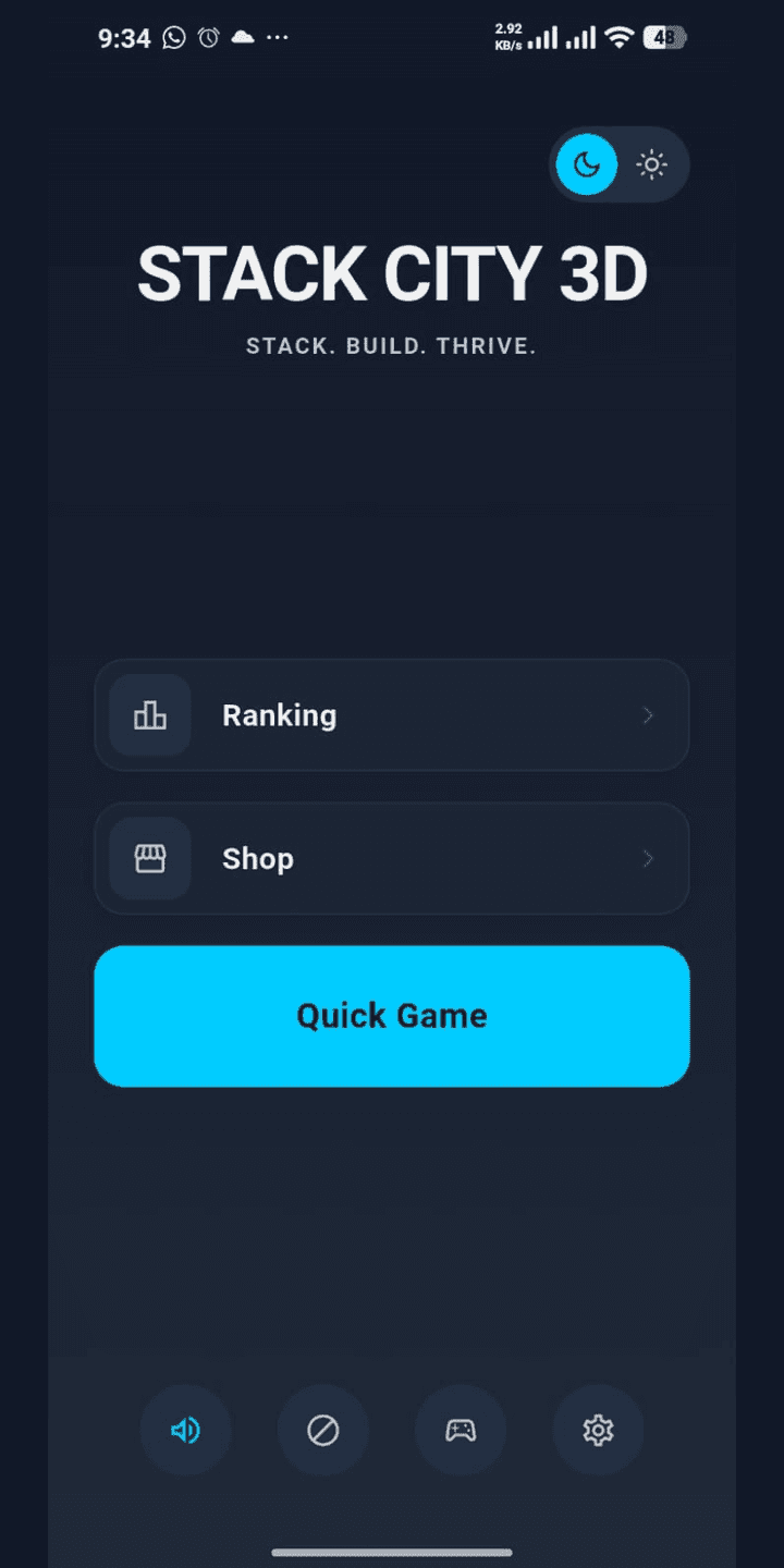 Stack City 3D main menu with Quick Game