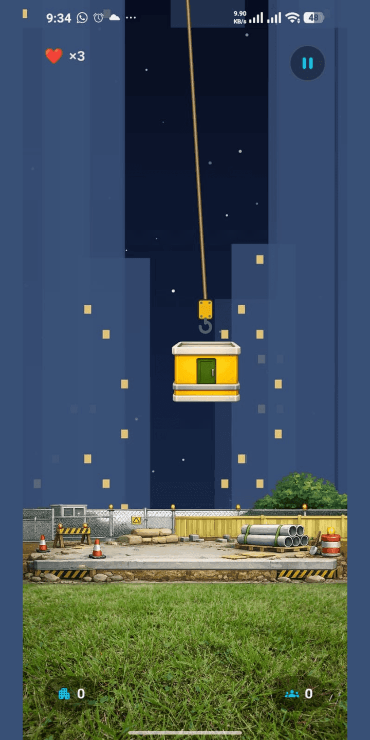 Crane lowering the first floor onto the base